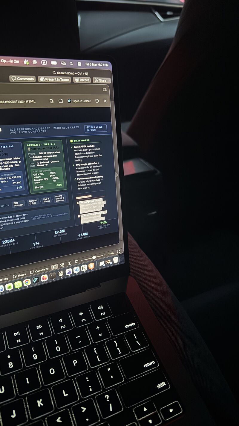 A laptop showing our Bstadium business-model analysis.