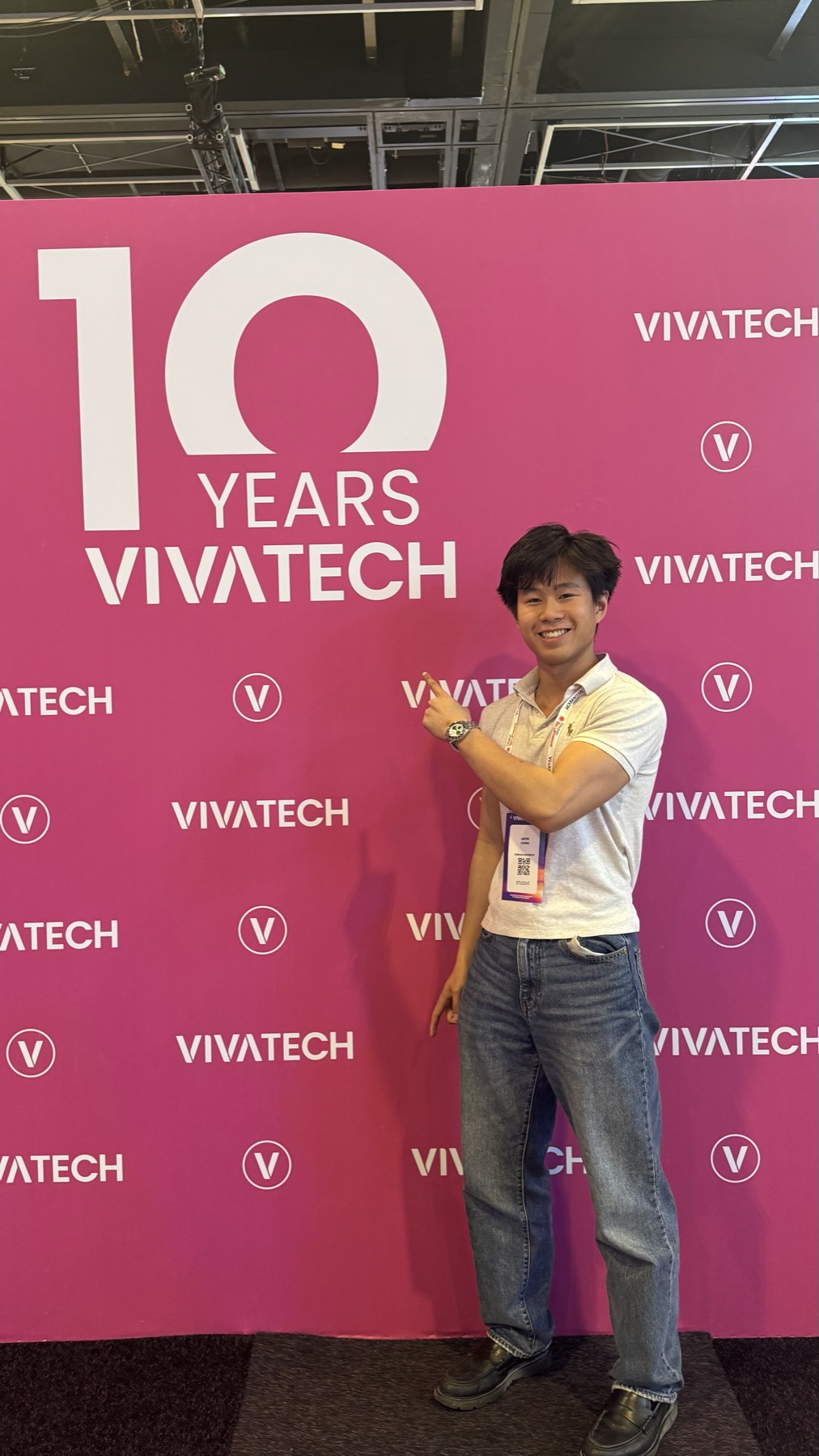 Jason in front of the pink VivaTech 10 Years backdrop in Paris.